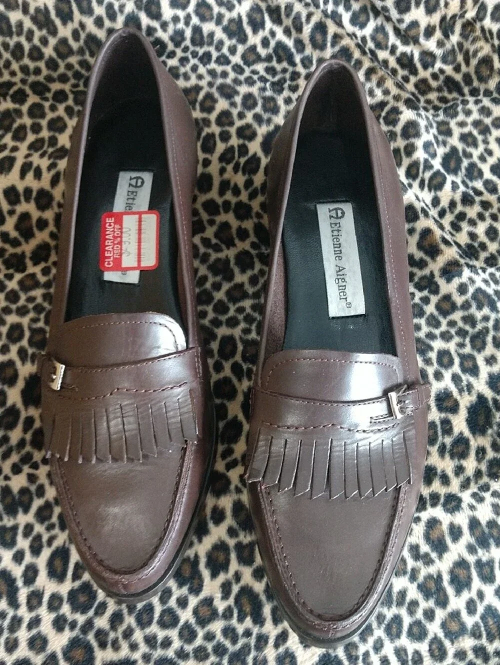 Etienne Aigner Dark Brown Kiltie Leather Loafers